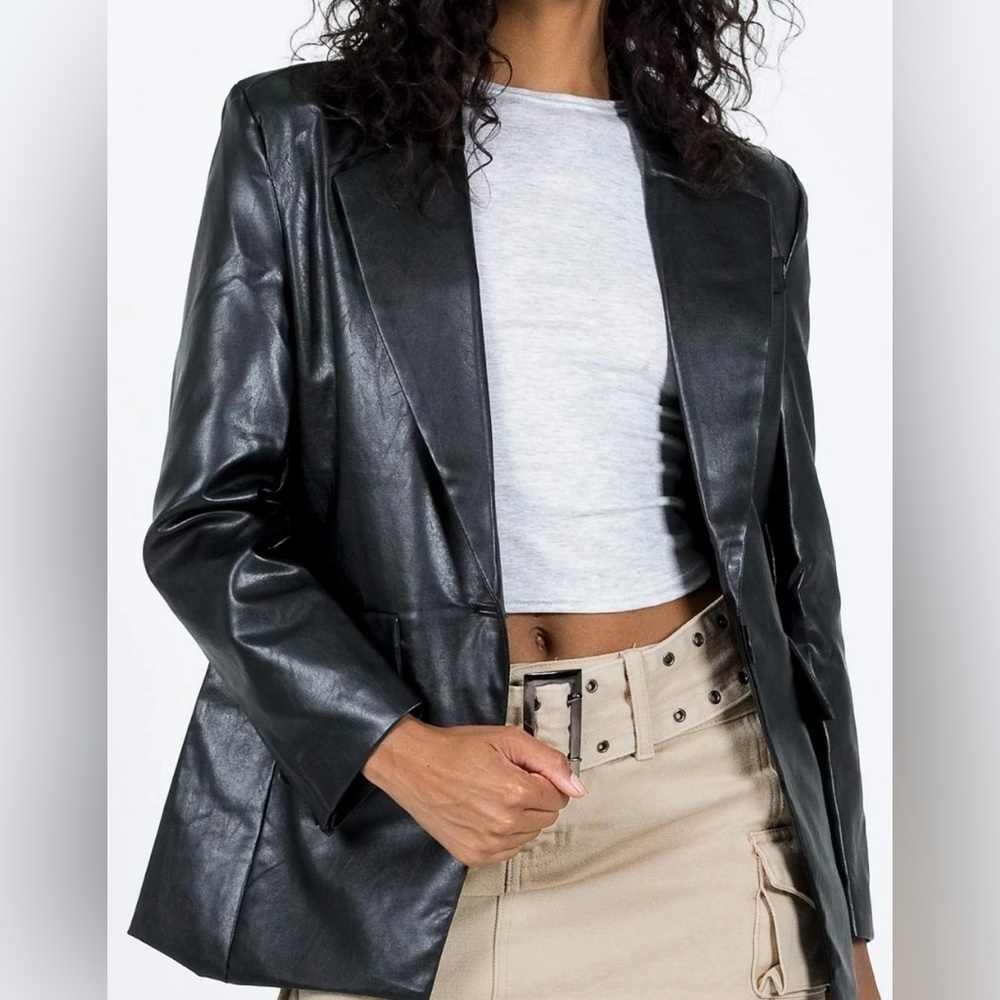 Princess Polly Black Leather Blazer Jocelyn Faux Leather Size L/XL Oversized